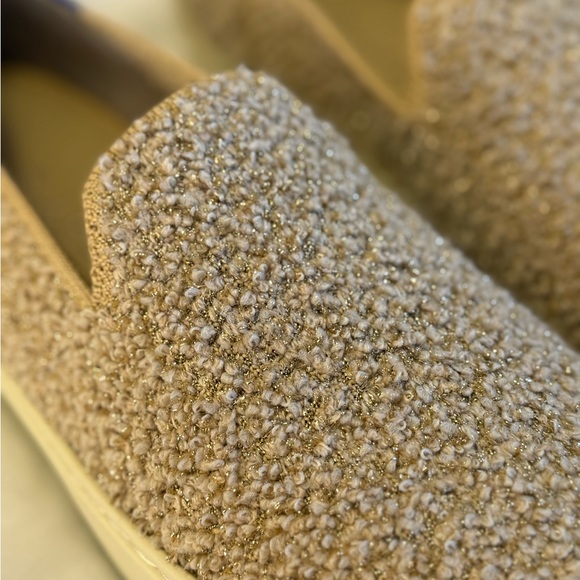 Rothy's Bouclé Slip-On Loafers in Beige with Gold Threading